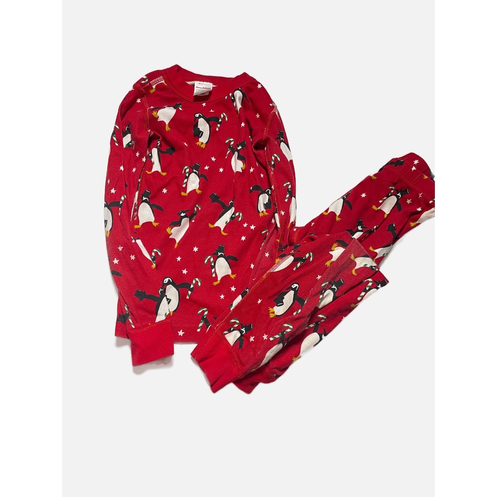 Hanna Andersson Pajama Set Kids 6-7 Red Penguin Candy Cane Holiday Christmas PJ